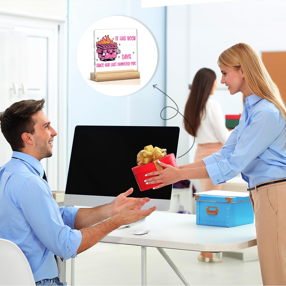 Dumpster Fire Desk Accessories Funny Office Decor Pink Accessories Funny Office Gifts It Has Been Days DIY Acrylic Sign for Home Bedroom Living Room (Pink It Has Been Days Since Our Last Dumpster Fire / Wooden base acrylic with a pen)