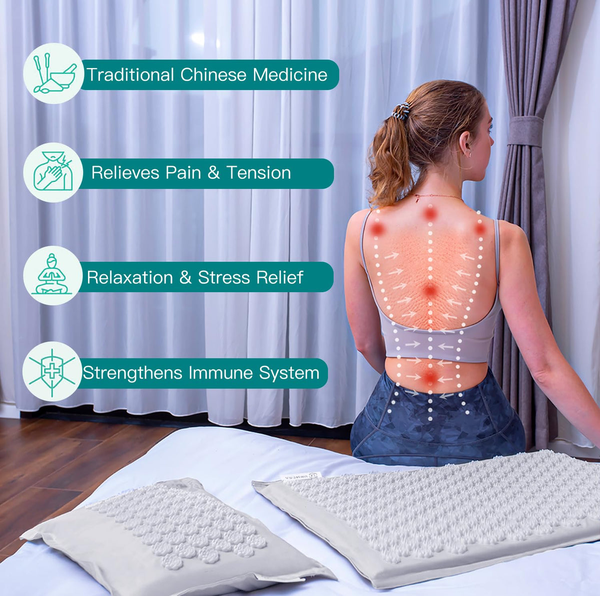 Acupressure Mat and Pillow Set (Linen Grey)