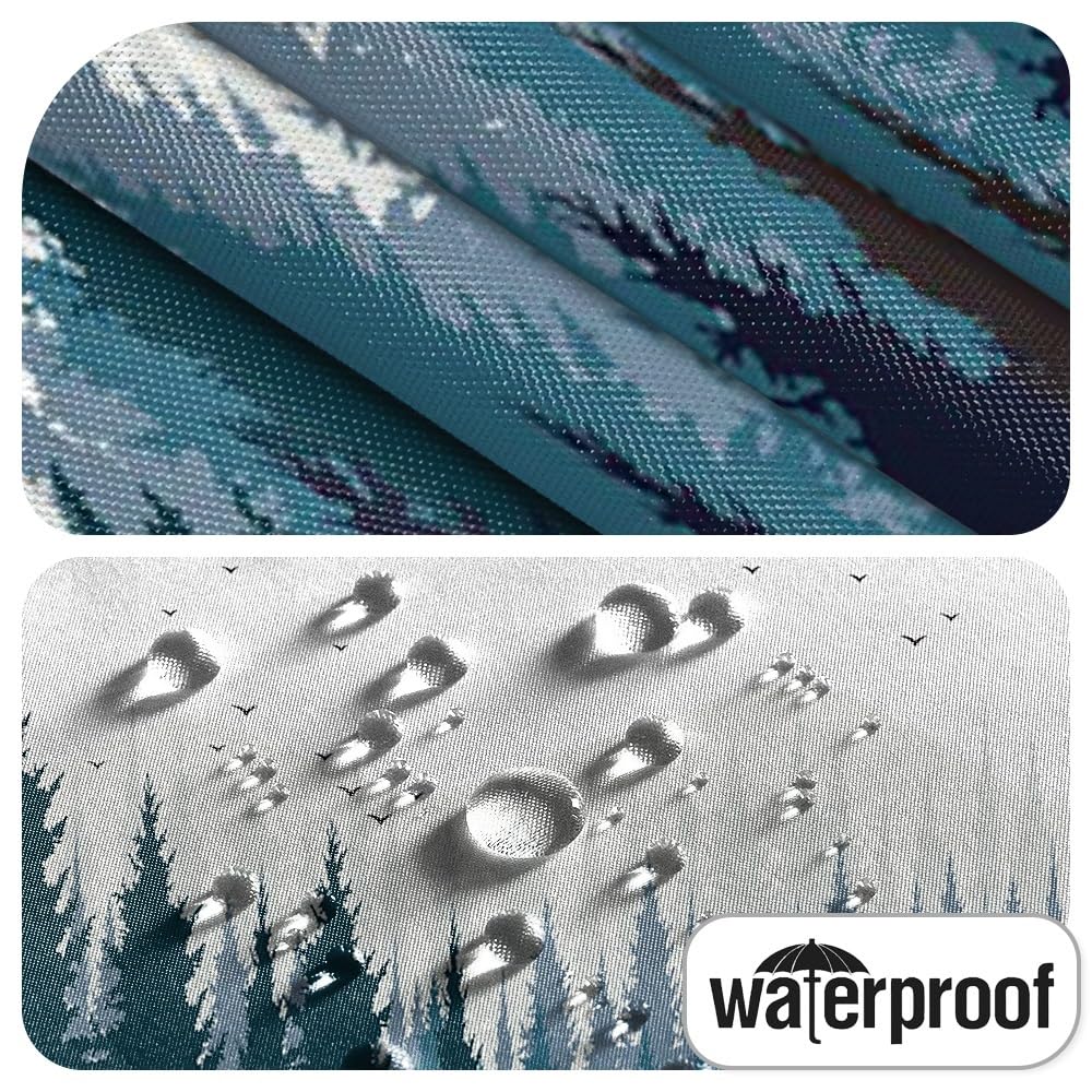 72x72inch Misty Forest Shower Curtain Fantasy Foggy Pine Tree Birds Landscape Woodland Natural Rustic Camper Bath Curtain Waterproof Fabric Polyester for Modern Home Bathroom Decor with Hooks (72"W x 72"L (Pack of 1) / Blue)