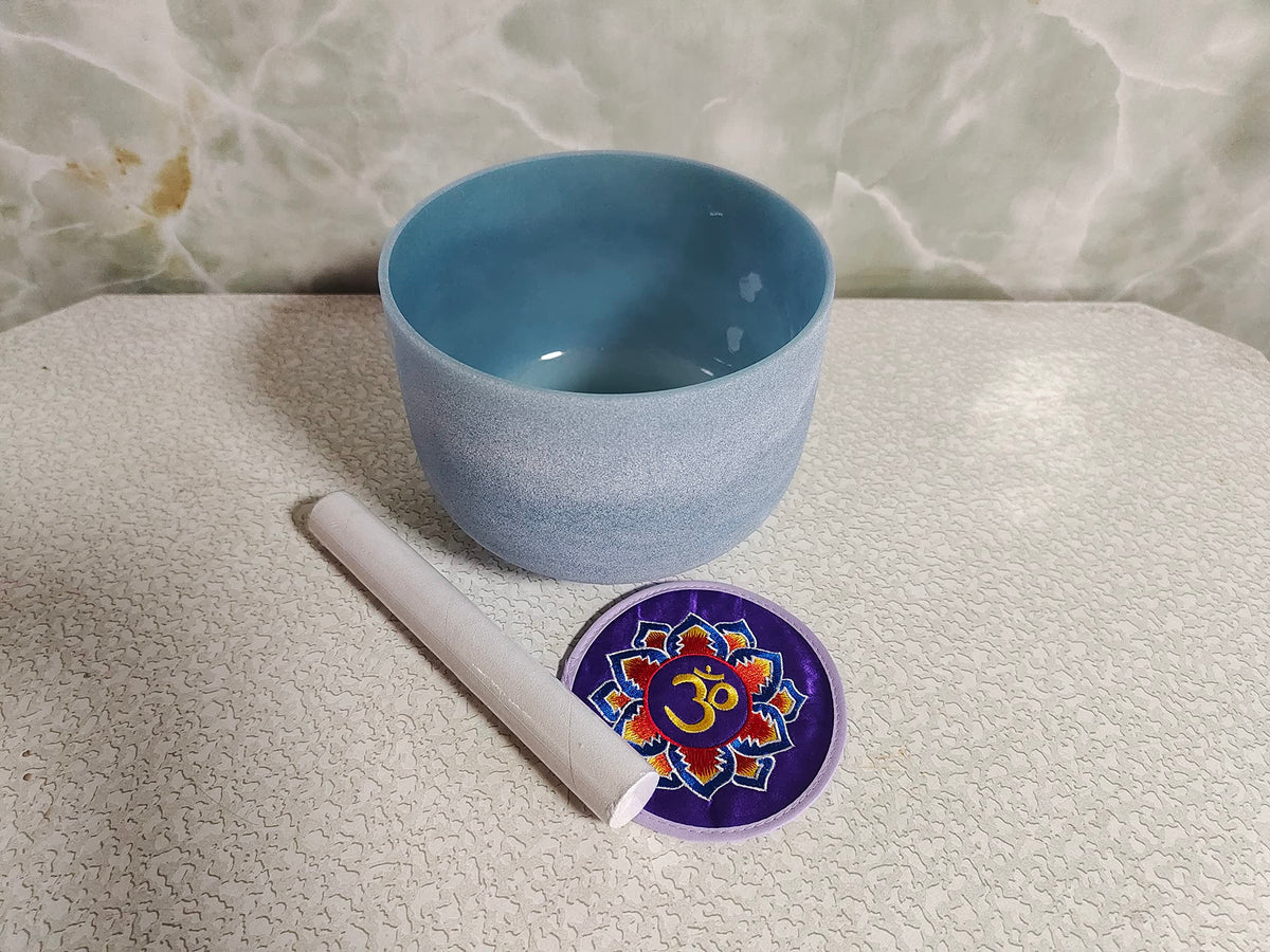 Sapphire Gemstone Fusion Crystal Singing Bowl G Throat Chakra 10 inch with Free Suede Striker and O ring (10 inch / Sapphire)