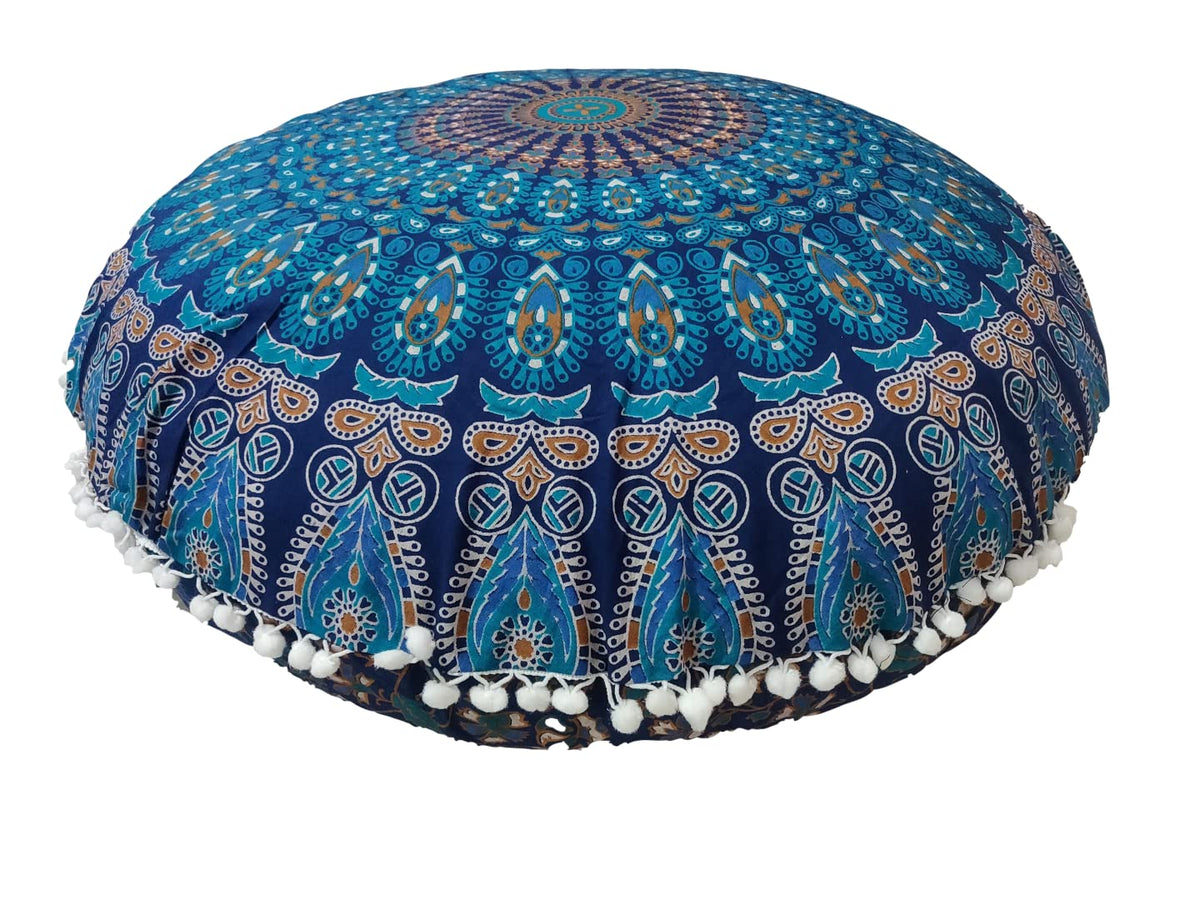 ICC Large Hippie Elephant Mandala Floor Pillow Cover (Green Peacock)