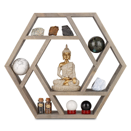 Crystal Display Shelf for Healing Stones and Zen (Grey)