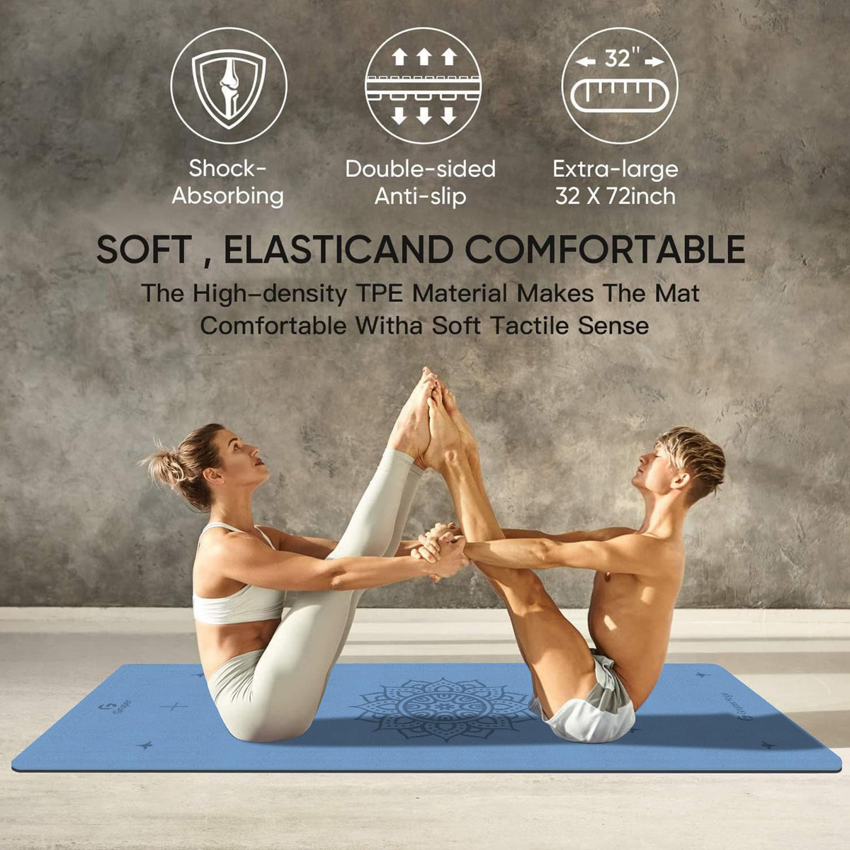 Yoga Mat Non Slip (Blue Black / 0.24*32*72 Inches)