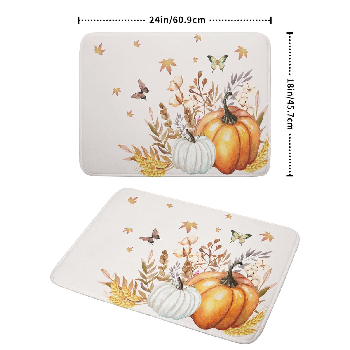 Fall Pumpkin Maple Dish Drying Mat for Kitchen Counter (Pumpkin and Butterflies230807 / 18" x 24")