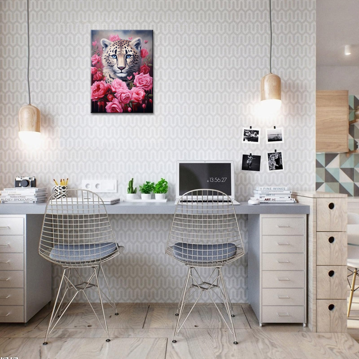 Rose Leopard Wall Art Wildlife Animal Poster Pink Rose Teens Little Girls Women BedroomLittle Girls Room Nursery Toddler Wall Art Framed Artwork for Modern Living Room Bedroom Bathroom 12x16inches (16"L x 12"W / Leopard)