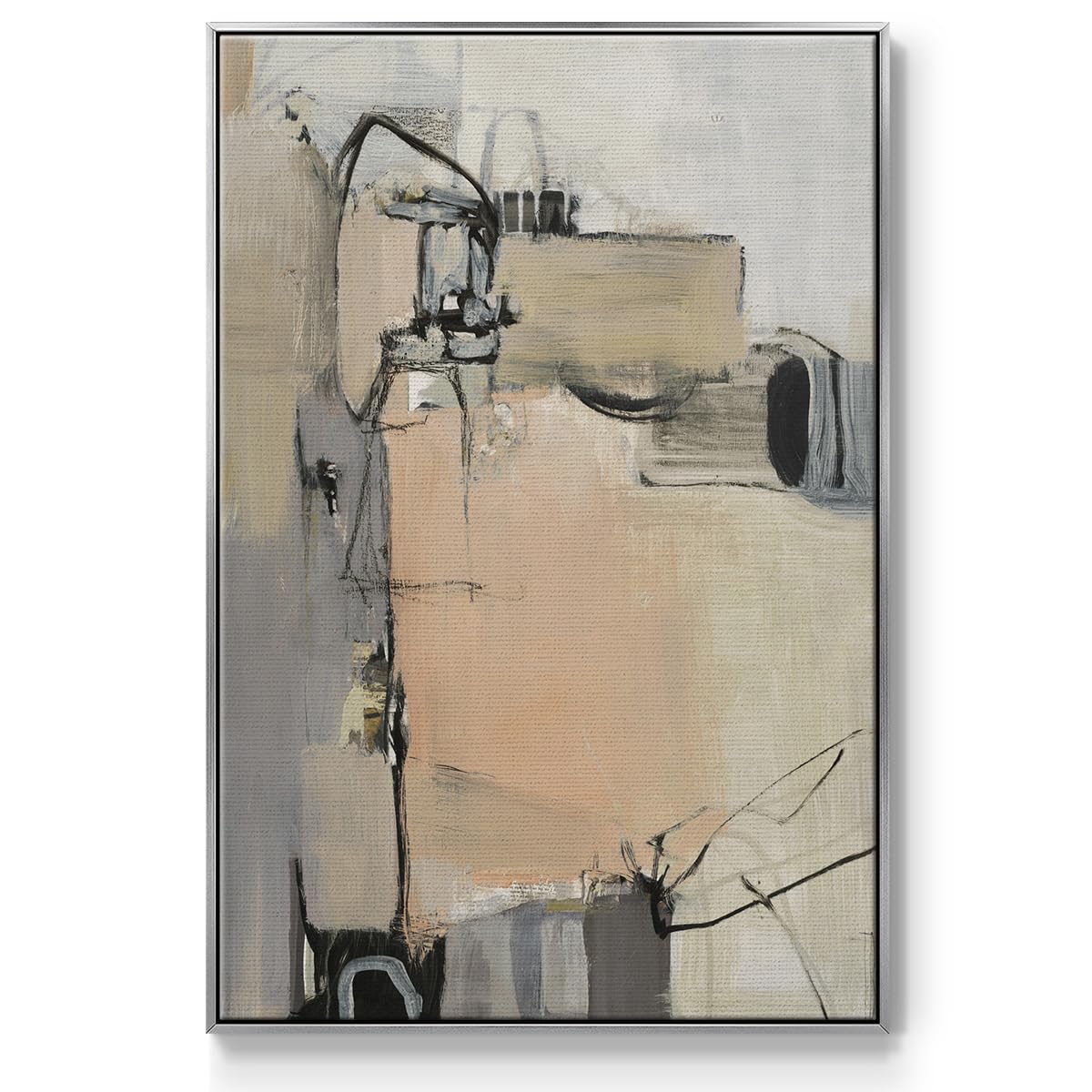 Abstract Wall Art Silver Floating Frame Prints for Home Decor Black Brown Sandstone Markings Canvas Modern Paintings for Office Bedroom Kitchen Walls (41"L x 27"W / Sandstone)