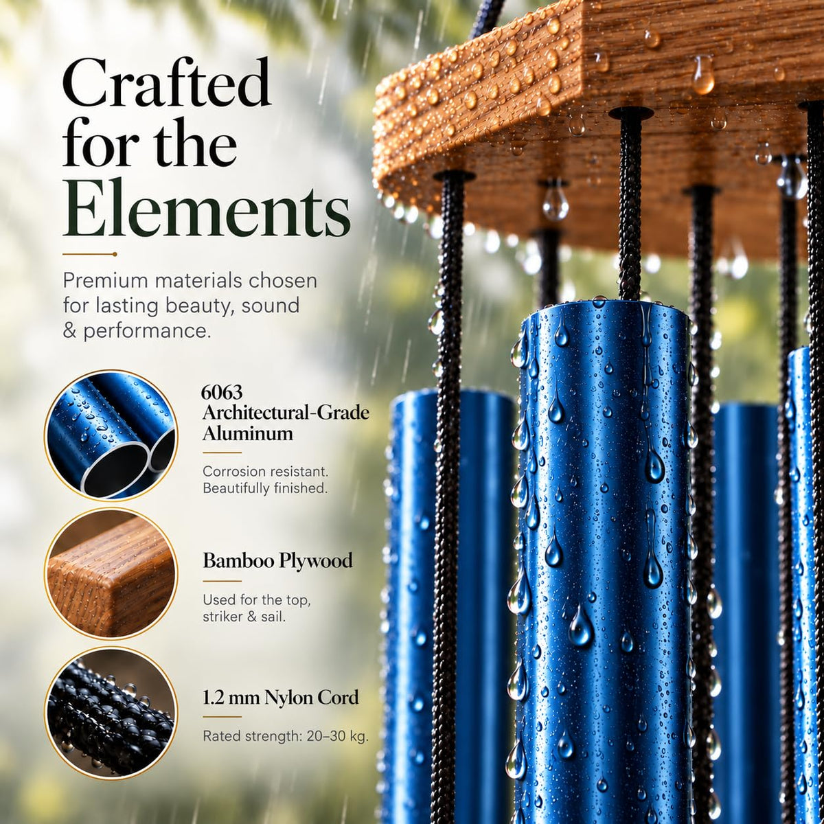 Royal Blue Wind Chimes for Outside (29" Blue)