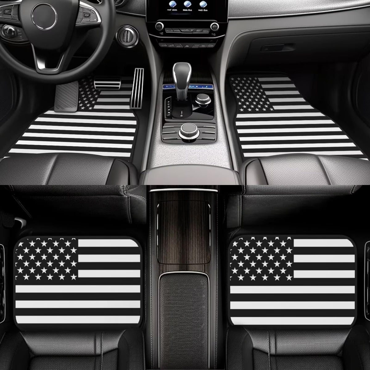 Car Floor Mats Black American Flag Foot Carpet Floor Carpets for Women Men Car Accessories Patriot Star Stripe Universal for Car SUV Van (Flags Black)