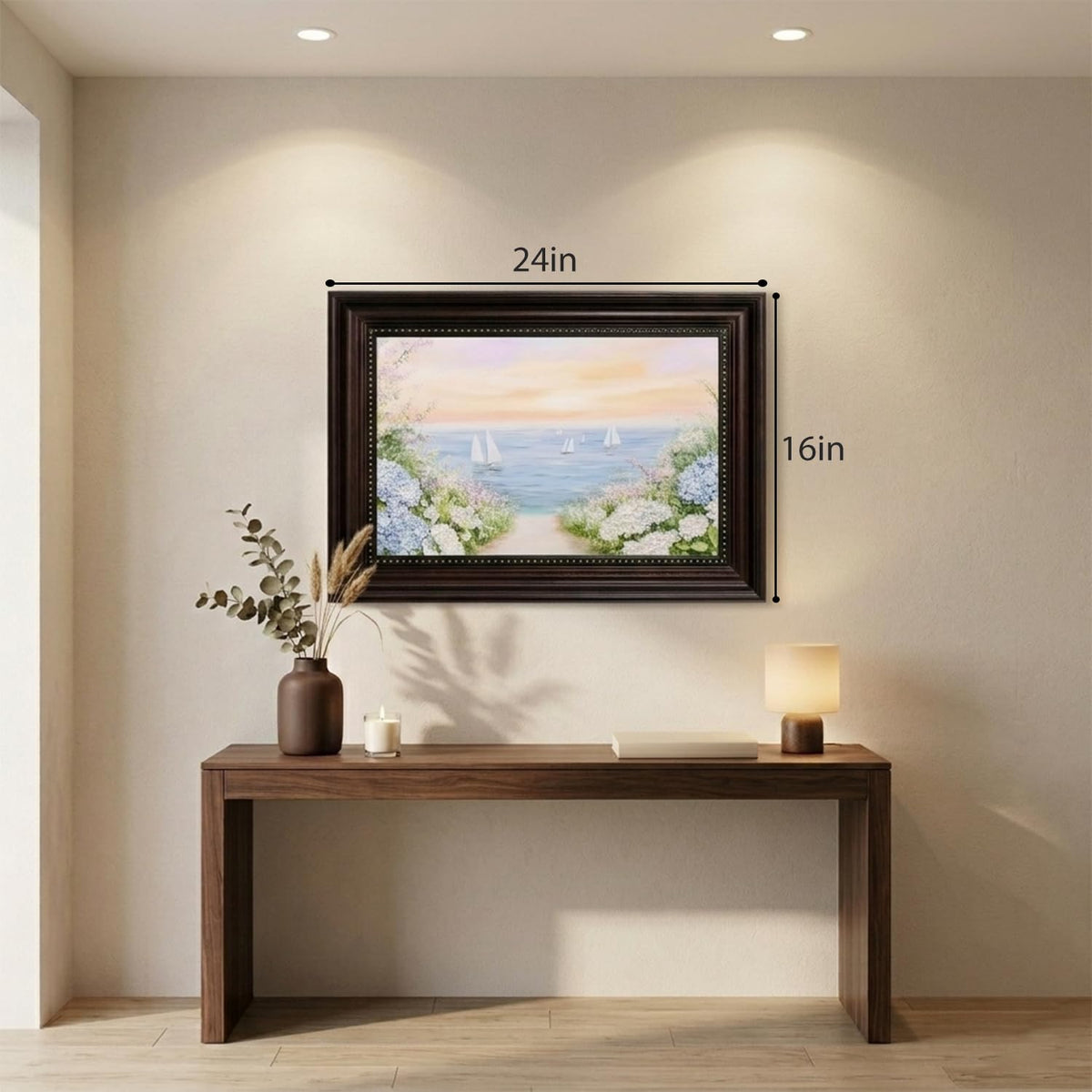 Dark Brown Framed Powder Blue Coastal Hydrangea Canvas Wall Art 12x16 in (Coastal Hydrangea / 16"L x 12"W)
