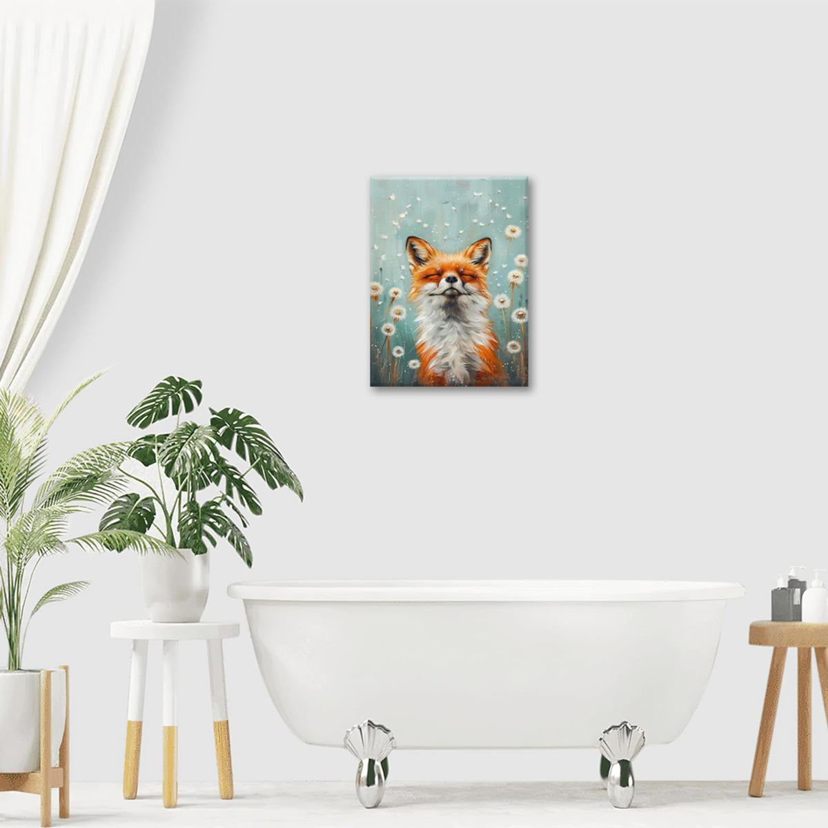 Fox Wall Art Woodland Dandelion Wall Decor Pictures Painting Canvas Prints Framed Home Artwork for Bathroom Bedroom Office 20"x24" (Dandelion Fox / 24"L x 20"W)