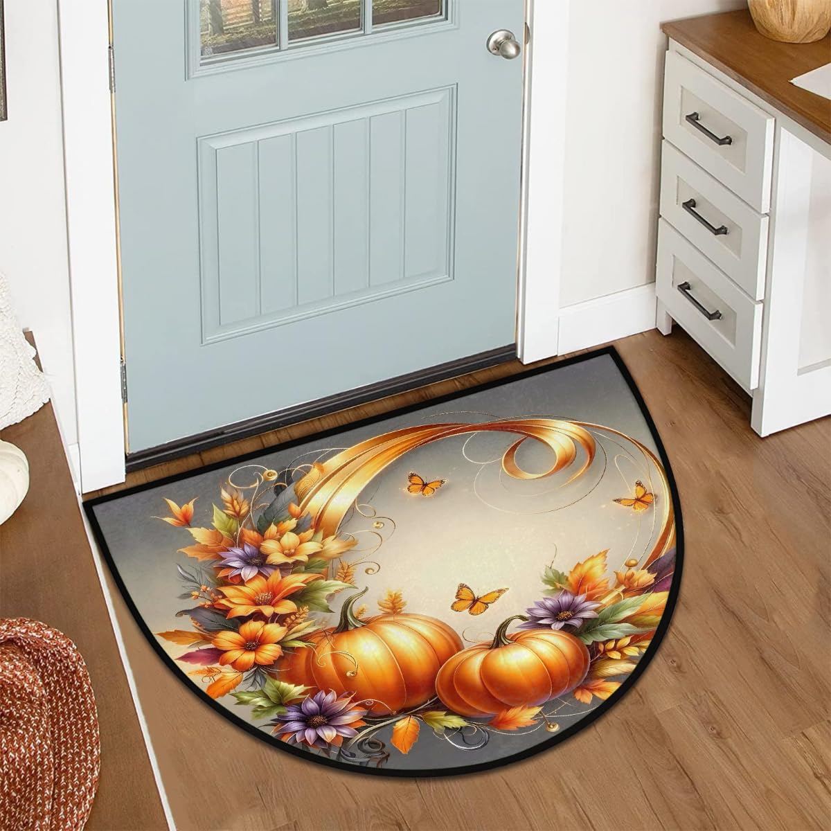 Pumpkin Half Round Door Mat Semi Moon Rug Fireplace Carpet Area Rugs (B:color:20)