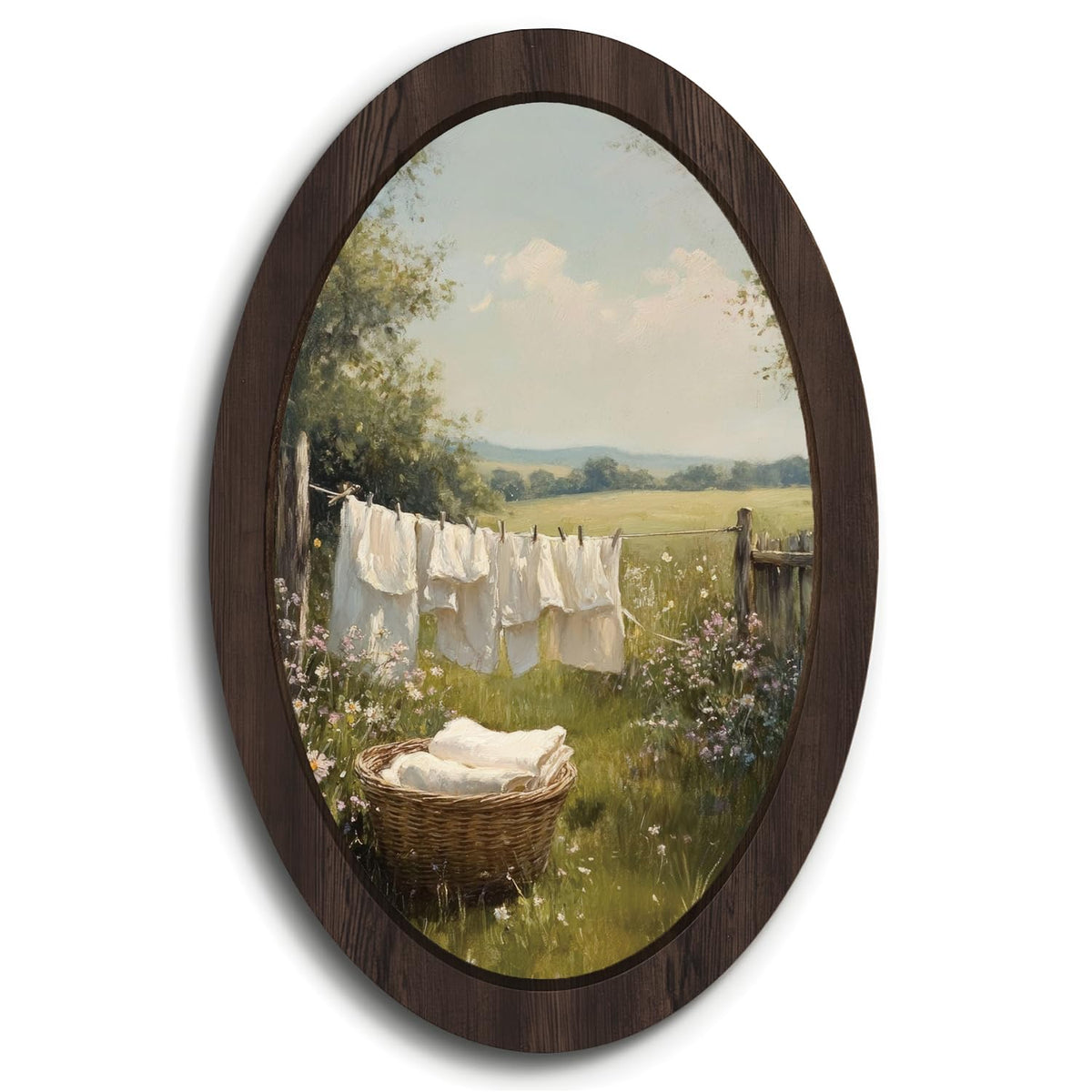 Vintage Laundry Room Decor Oval Wall Art Framed (field)