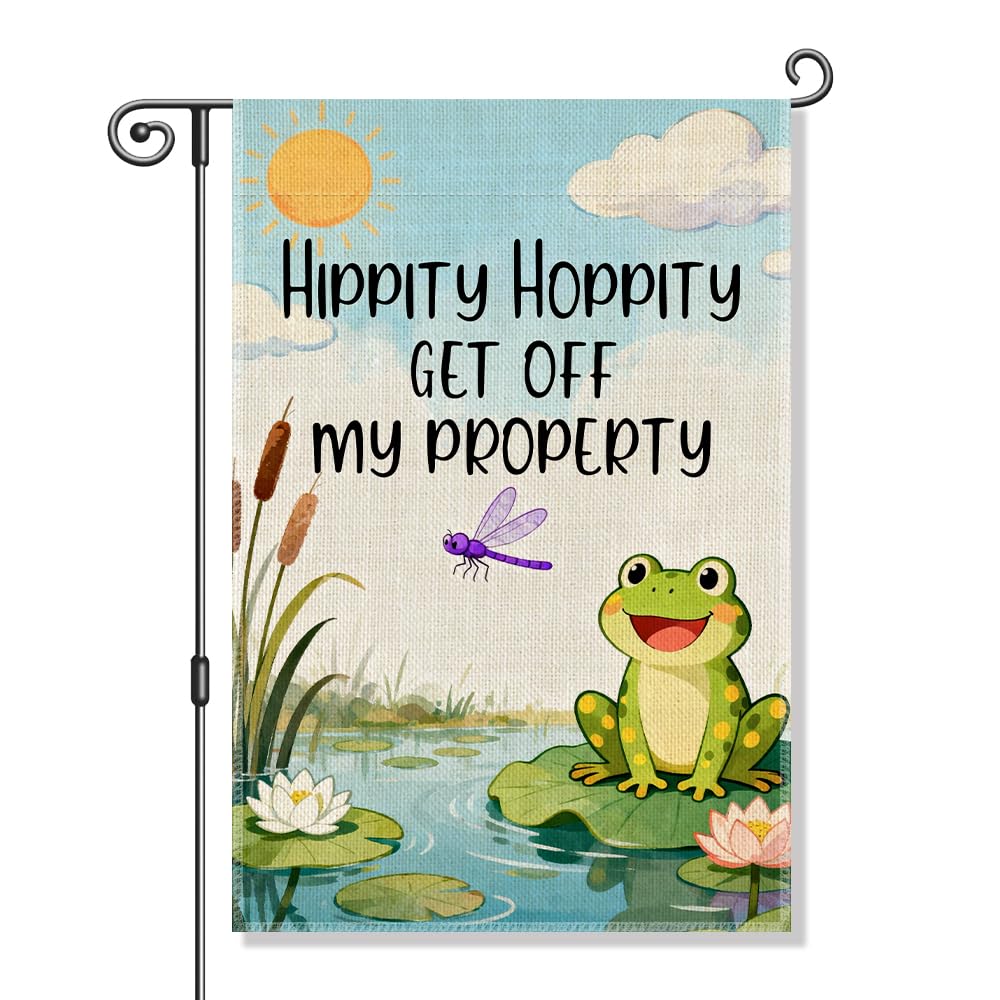Hippity Hoppity Get Off My Property Frog Garden Flag 12x18 (Beige106)