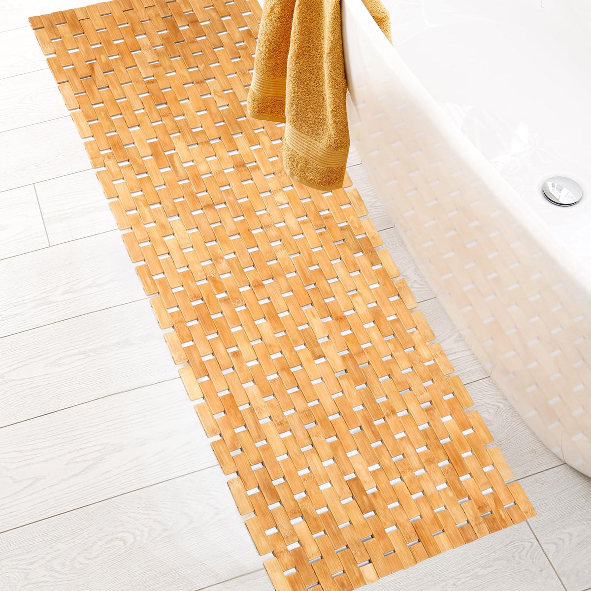 Bamboo Bath Mat Large Long Wood Bath Mat (Natural Lattice)