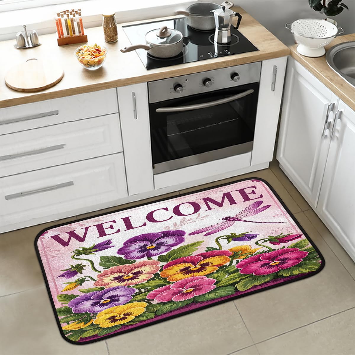 Pink Flower Kitchen Rug Non (Color22)