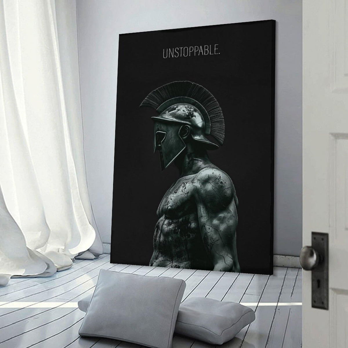 Spartan Warrior Motivational Text Poster Canvas Printing Wall Art Prints Wall Decor Posters Dark Stoic Helmet Minimalist Nordic Living Room Bedroom Office Gym Decor 24x36inch (style-13 / 24x36inch(60x90cm) Frame)