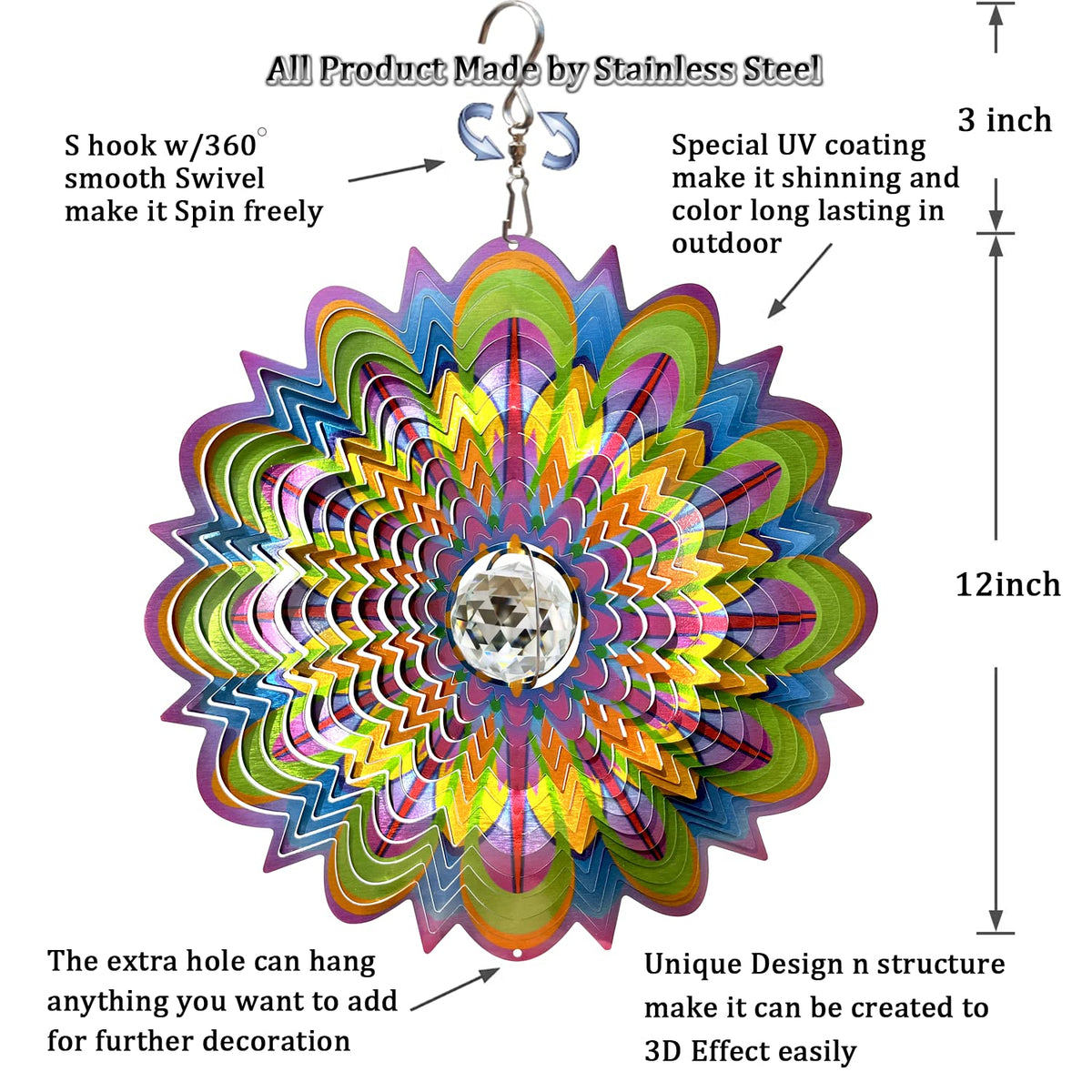 Mandala Wind Spinner w (12inch / Mgb05)
