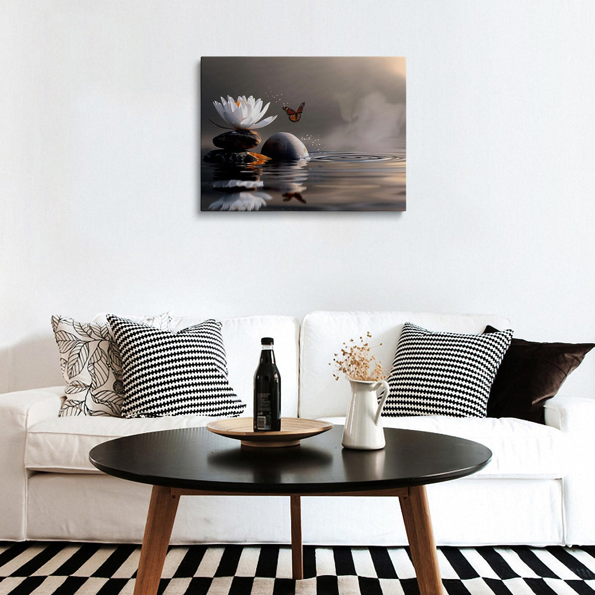 Zen Lotus Canvas Wall Art Framed Butterfly Spa Bathroom Accent 12x16 Inch (Zen Lotus 02 / 16"L x 12"W)