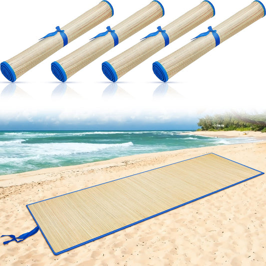 2 Packs Straw Beach Mat with Trim (70 x 24 Inch / Blue)