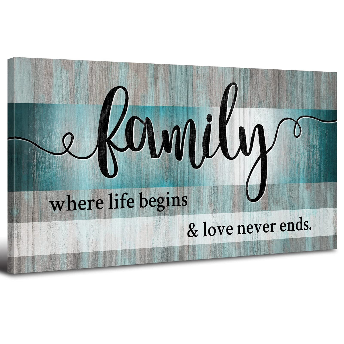 Family Wall Decor Teal Wall Art for Kitchen Family Sign for Home Decor Wall (40"L x 20"W / Family)