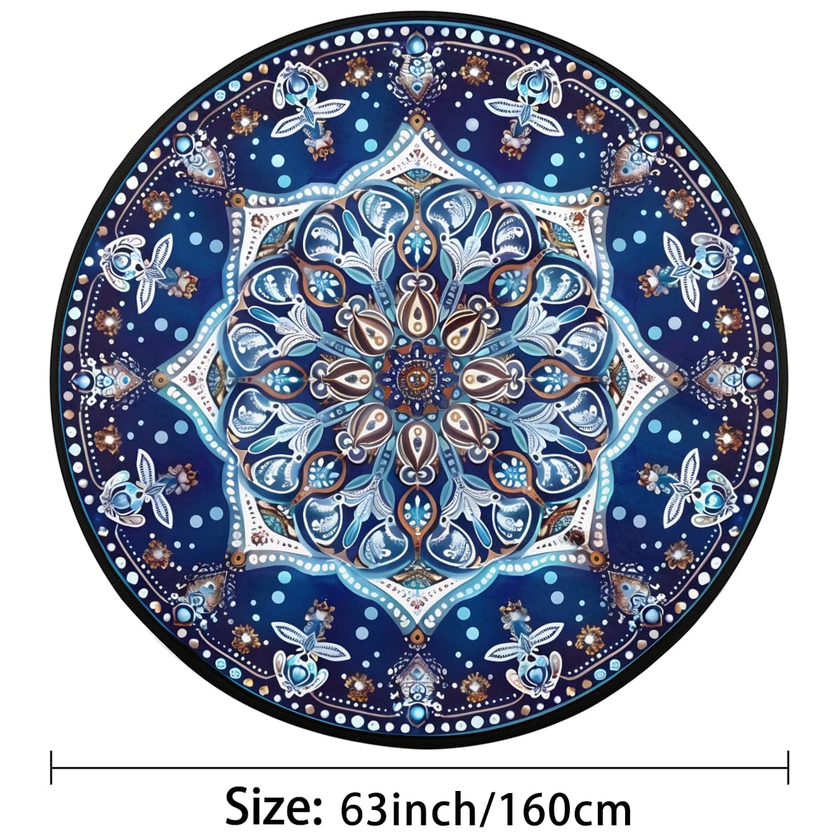 5 Ft Blue Mandala Round Rug Circle Area Rugs Circular Door Mat for Indoor (A:a-8 / 5'5" (Round))
