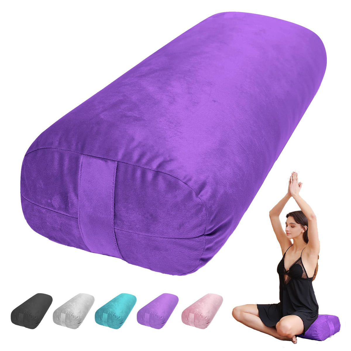 Yoga Bolster Pillow for Restorative & Yin Yoga (Purple / 27IN /68CM)