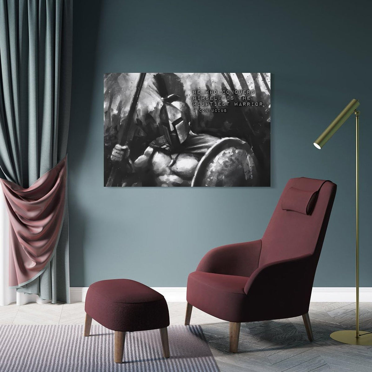 He Who Conquers Himself Confucius Quote Canvas Printing Wall Art Prints Wall Decor Posters Black White Spartan Warrior Motivational Decor for Living Room Bedroom Office Nordic 24x36inch (style / 24x36inch(60x90cm) Frame)
