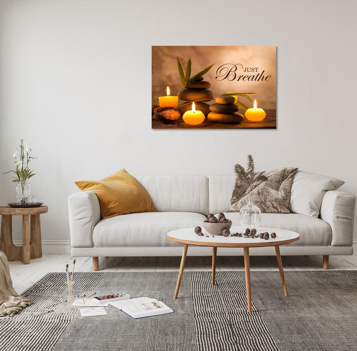 Zen Wall Decor Just Breathe Motivational Bathroom Wall Art Yoga Room Poster for Women Spa Picture Painting Spiritual Artwork Framed for Living Room Ready to Hang (20"L x 30"W / Zen 03)