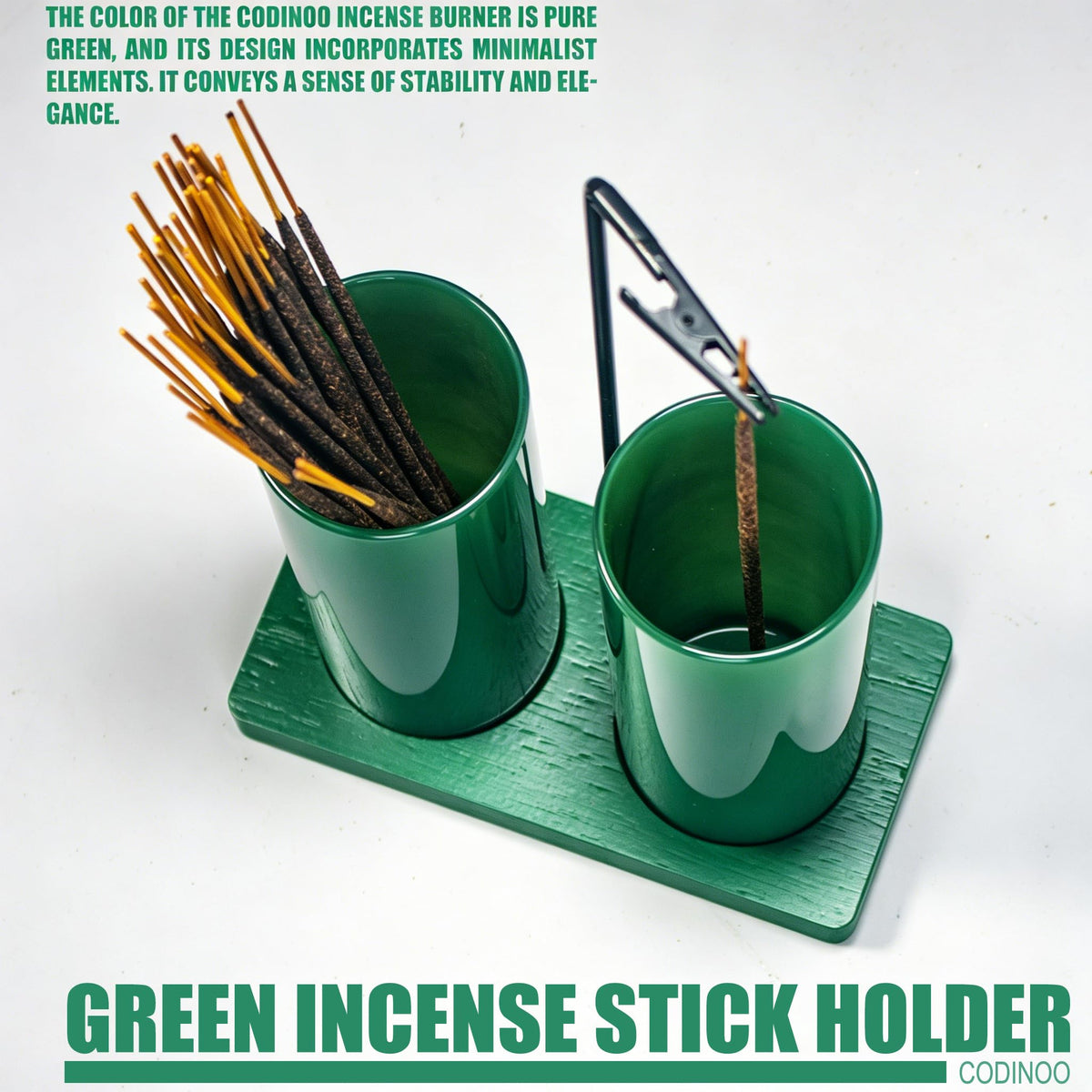 2 in 1 Incense Holder for Sticks (All Green / 2 tall glass)
