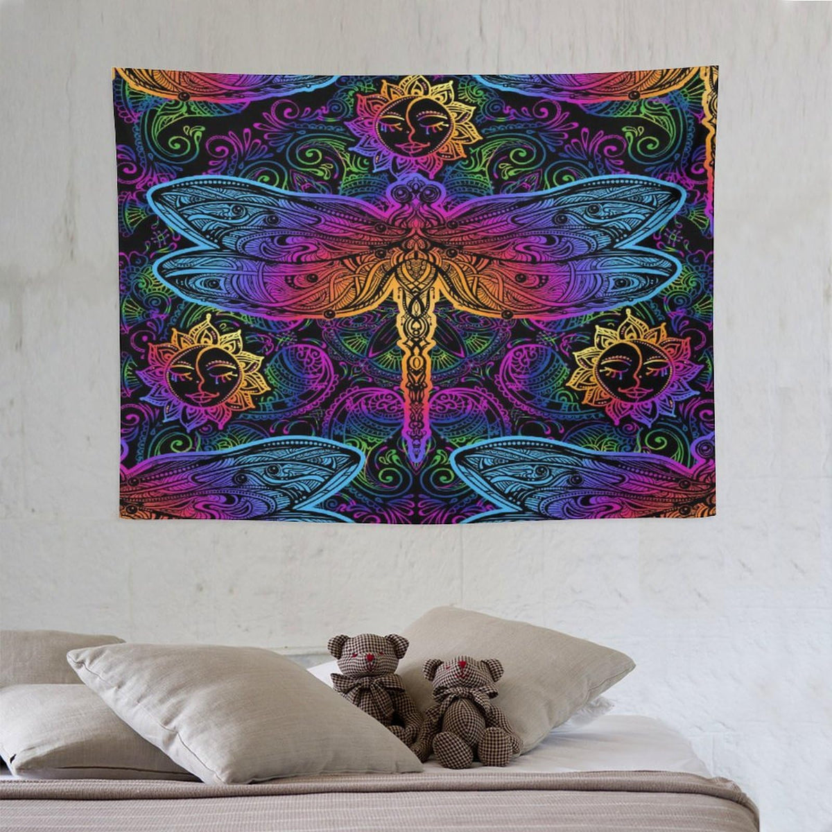 Mandala Boho Tapestry Wall Hanging Colorful Dragonfly Sun Bohemian Tapestries Home Decor for Living Room Bedroom Apartment Farmhouse Dorm 30"x40" (30"L x 40"W / Mandala-3)