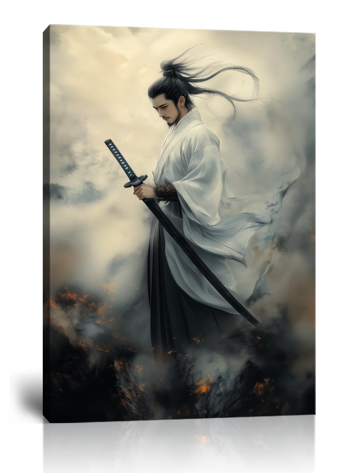 Ethereal White Robe Male Samurai Canvas Wall Art (28"L x 44"W / Samurai4)