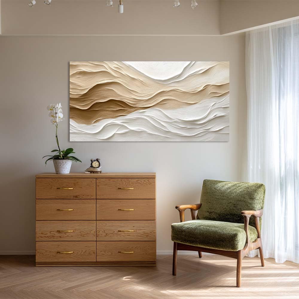Neutral Beige White Wave Canvas Wall Art Modern Abstract Painting Flat Print Gallery Wrapped Minimalist Boho Artwork for Living Room Bedroom Bathroom Decor (Bohemian / Beige Flowing Lines 13 / 58"L x 28"W)