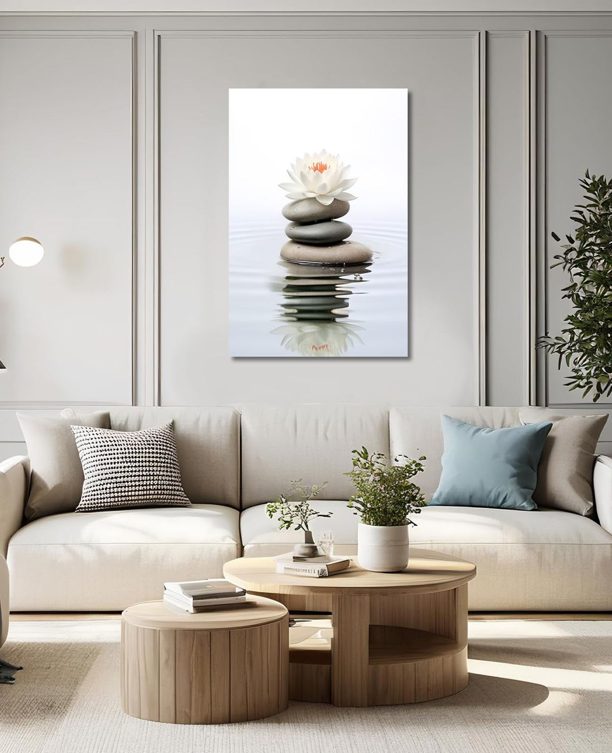 Zen Wall Art Lotus Canvas Print Spa Stone Picture Meditation Painting Vintage Artwork for Bathroom Living Room Office Modern Home Decor Frame Gallery Wrap (24"L x 16"W / Art-4)