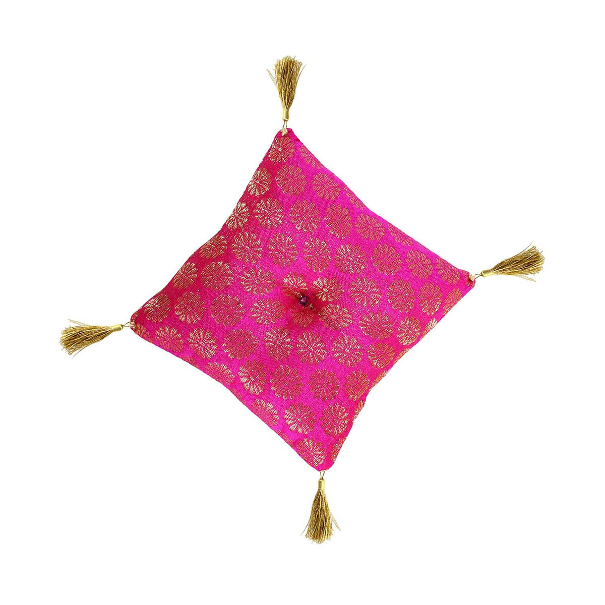 Cushion for Tibetan Singing Bowl Handmade Square Cushions Brocade Art Silk Home Decor Jewelry Display Pillow (5" x 5" Inch / Dark Pink)