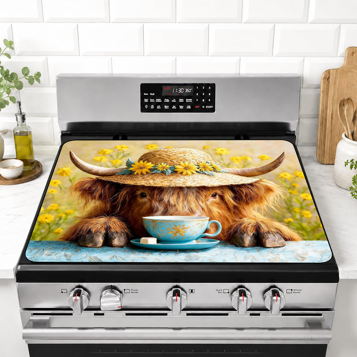 Highland Cow Stove Top Cover 28x20 Inch Farmhouse Electric Stove Cover (Colorful2553)