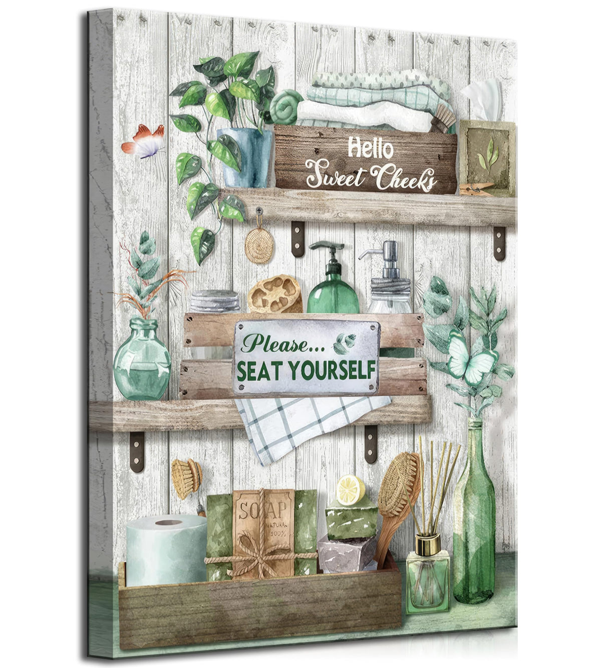 Sage Green Bathroom Canvas Wall Art 12x16Inches (Green Canvas / 16"L x 12"W)