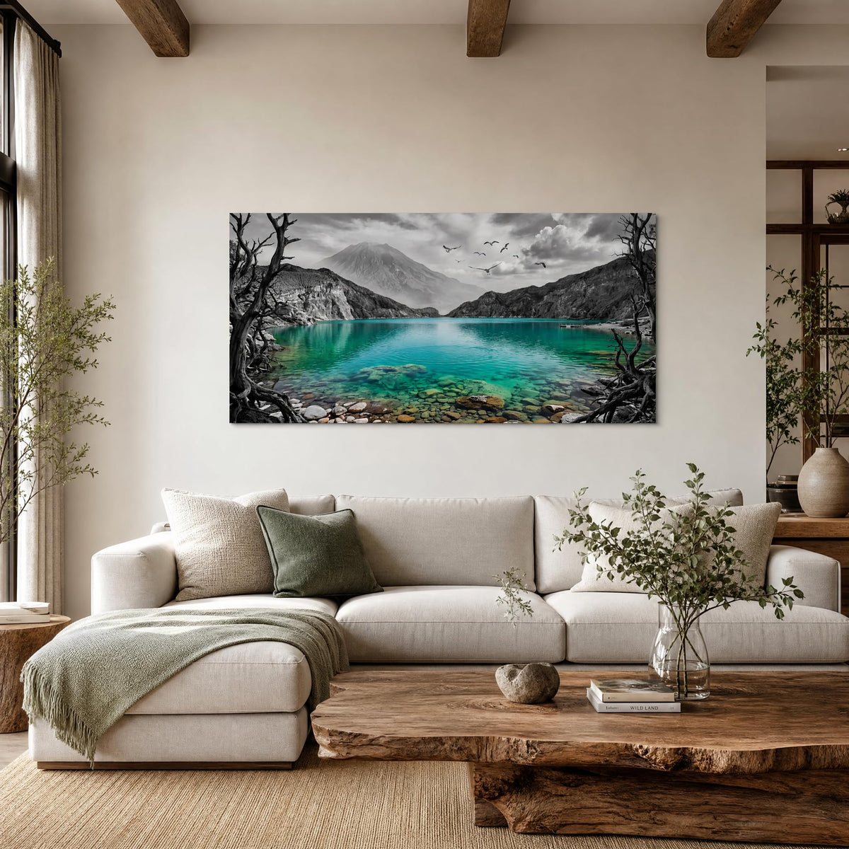 Black and White Mountain Canvas Wall Art Colorful Tropical Floral Lake Landscape Painting Flat Print Gallery Wrapped Artwork for Living Room Bedroom Bathroom Decor (Mysterious / Black Mountain Lake 19 / 40"L x 20"W)