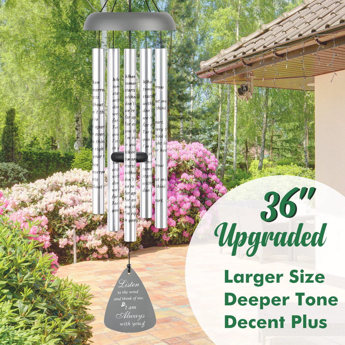36'' Sympathy Wind Chimes Memorial Gift for Loss of Loved One Gray (36 inches)