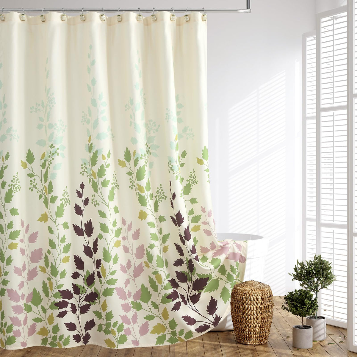 Earthy Beige Botanical Floral Leaf Fabric Shower Curtain (Tulip Tree / 72"W x 90"L (Pack of 1))