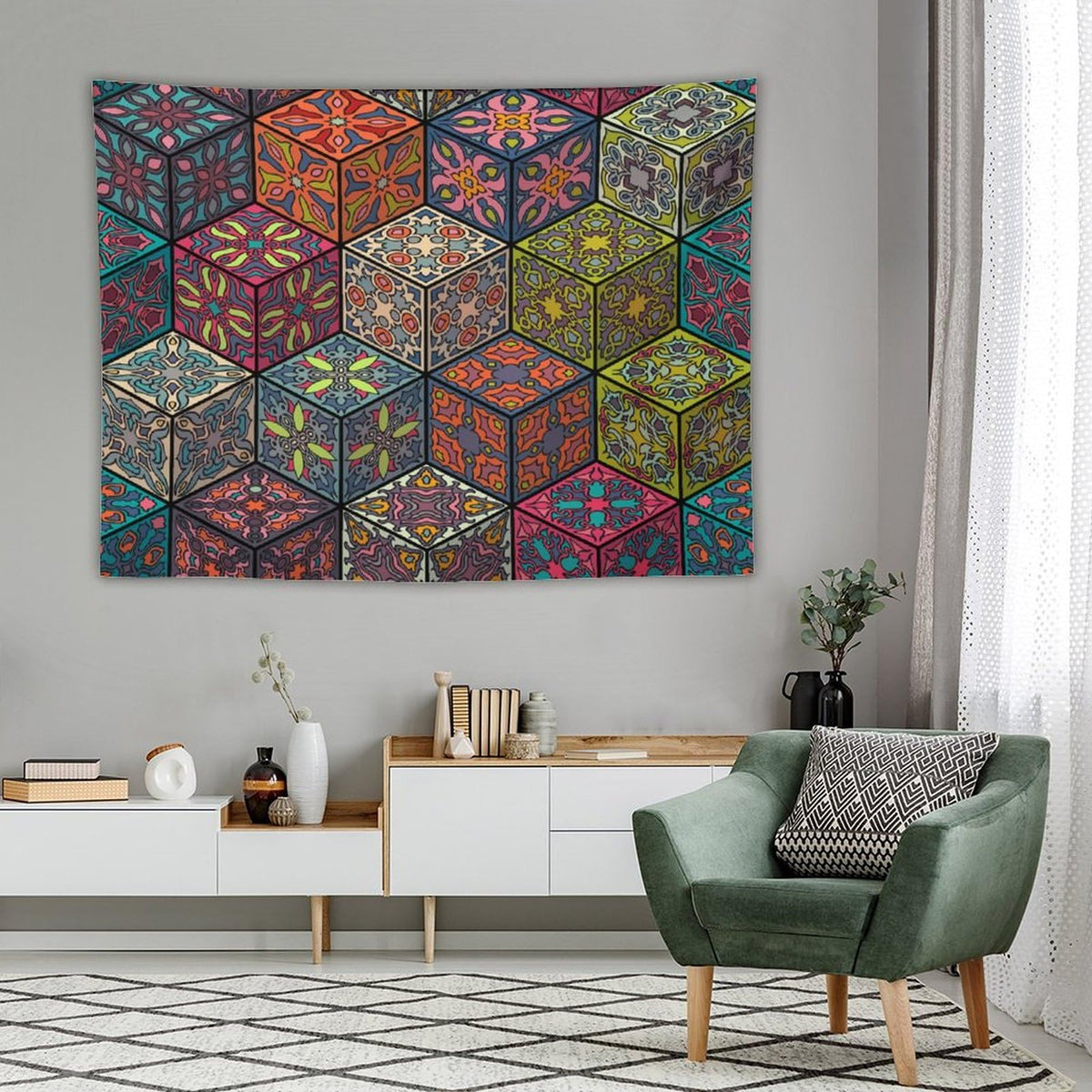 Hippie Bohemian Mandala Tapestry Wall Hanging Indian Flower Floral Texture Print Tapestries Home Decor for Living Room Bedroom Apartment Farmhouse Dorm 60"x80" (60"L x 80"W / Mandala-22)