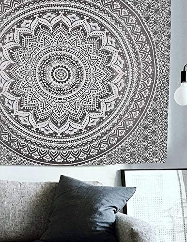 Tapestry Wall Hanging Hippie Ombre Mandala Bohemian Hippy Psychedelic Design Indian Tapestries Bedspread 30 x 40 Inches (40"L x 30"W / Black Grey)