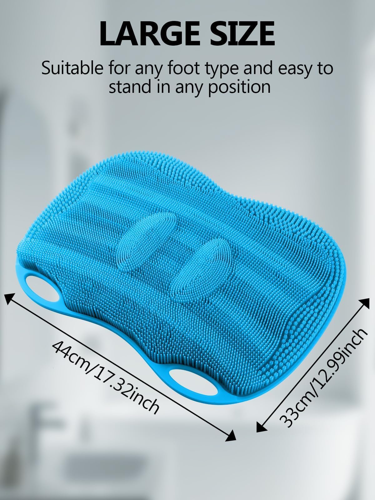 Silicone Shower Foot Scrubber Mat with Non Slip Suction Cups (Blue)