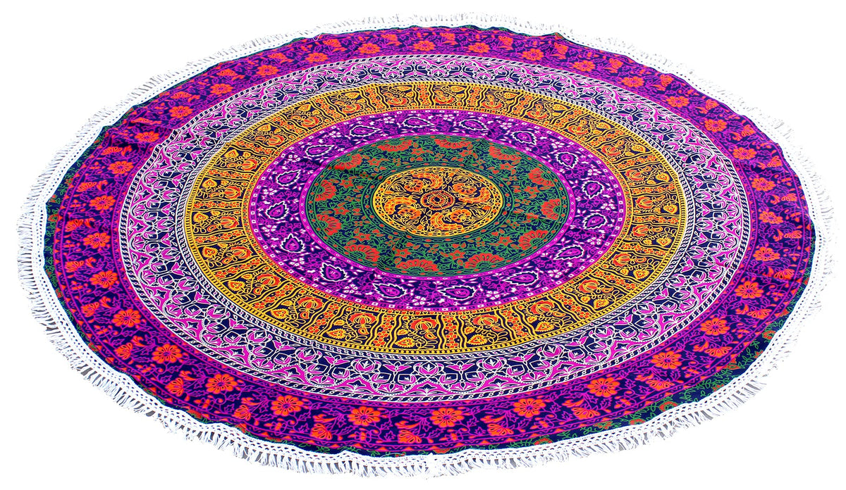 Round Beach Tapestry Turquoise Mandala Throw (5'10" (Round) / 6 Color)