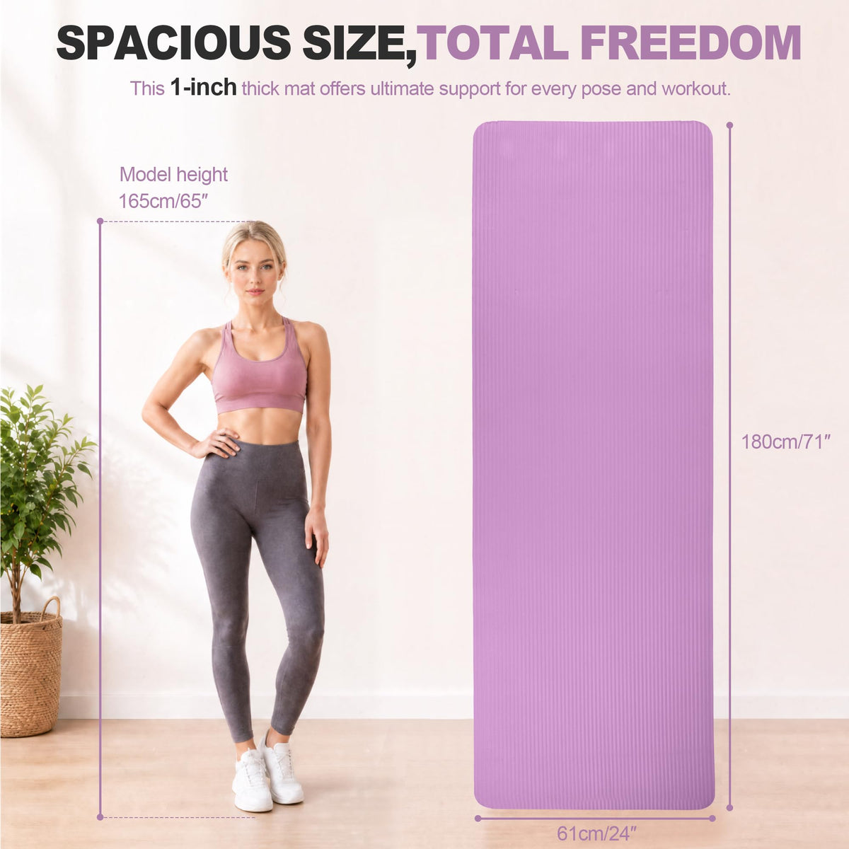 1" Extra Thick Yoga Mat (Taro Purple / 71"L x 24"W x 1"Th)