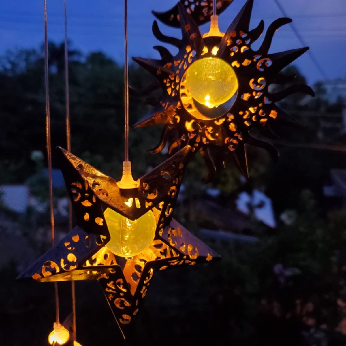 Solar Wind Chimes for Outside with Sun Moon Star Solar Hanging Lights Windchimes Outdoors Garden Decor Gifts for Mother