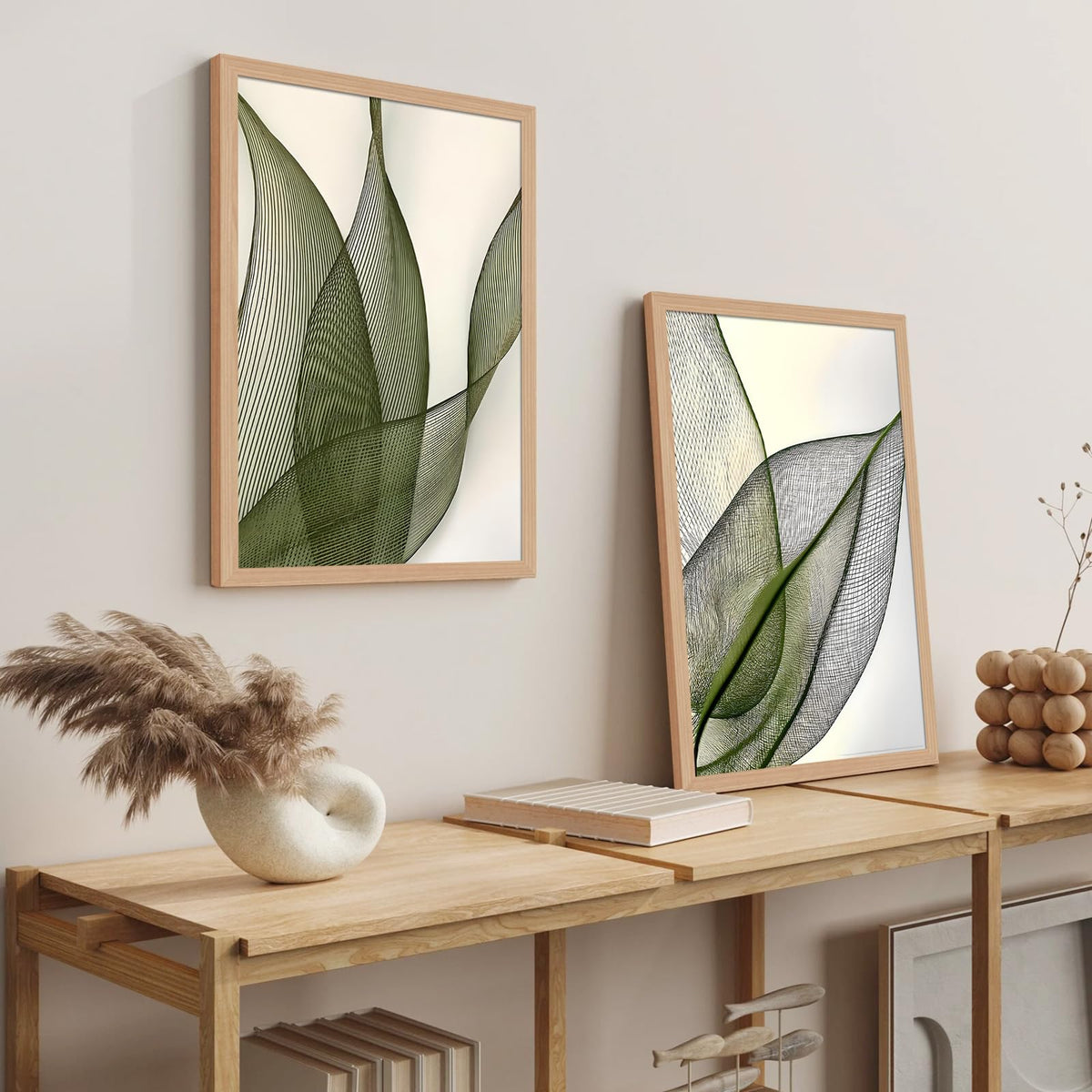 Green Leaf Wall Art Set of 2 (Leaves / 16"L x 24"W)