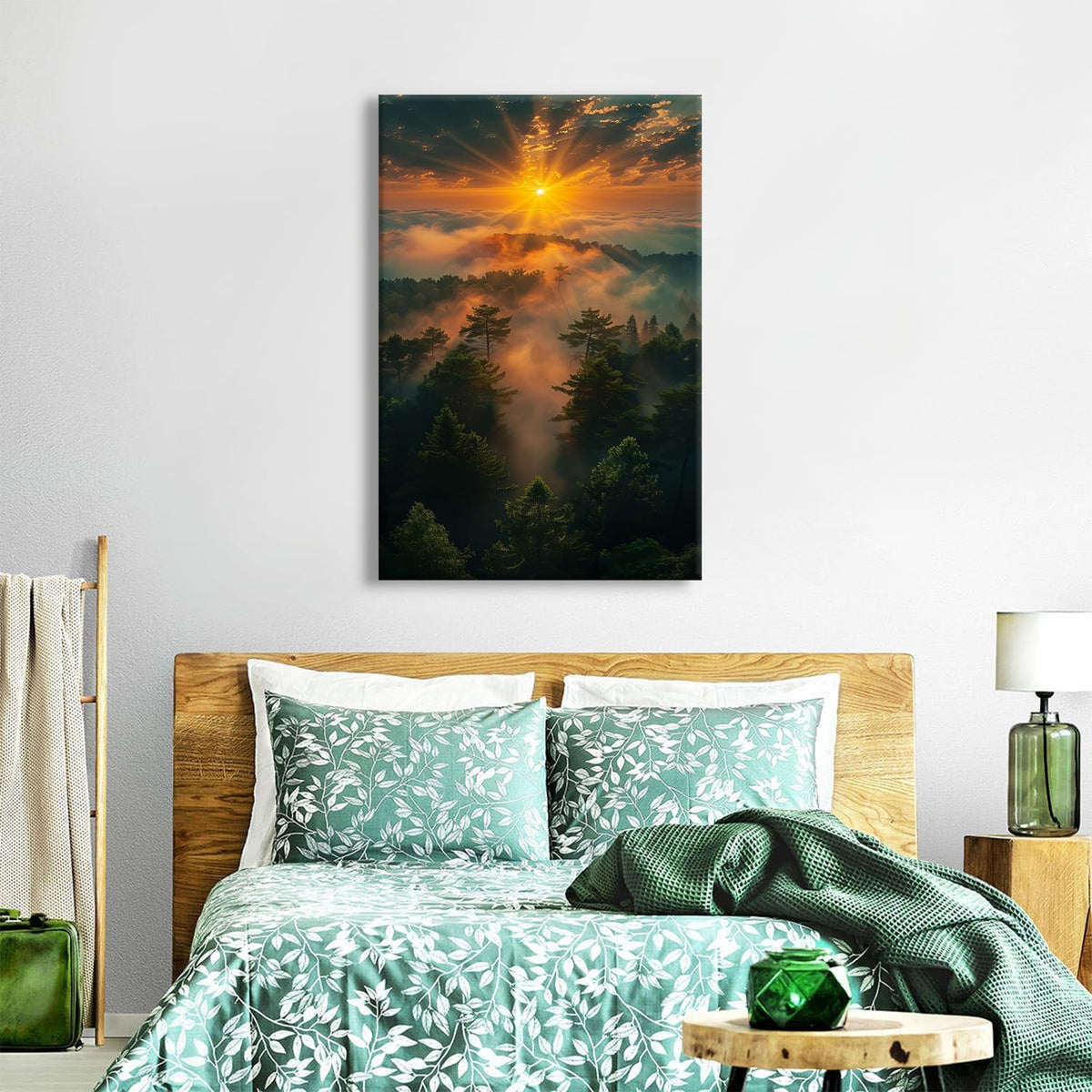 Nature Sunset Landscape Canvas Wall Art for Bedroom Misty Forest Mountain Wall Decor Vintage Fall Pictures for Kitchen Decorations 32x48" (32"L x 48"W / Fall06)