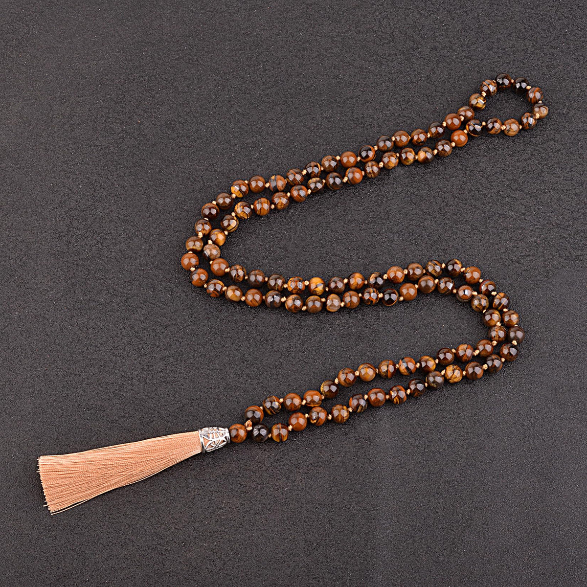 Mala Beads 108 Natural Stone GemStones Japamala Yoga Meditation Hand Knotted Beaded Tassel Necklace for Women Men (Tiger Eyes)