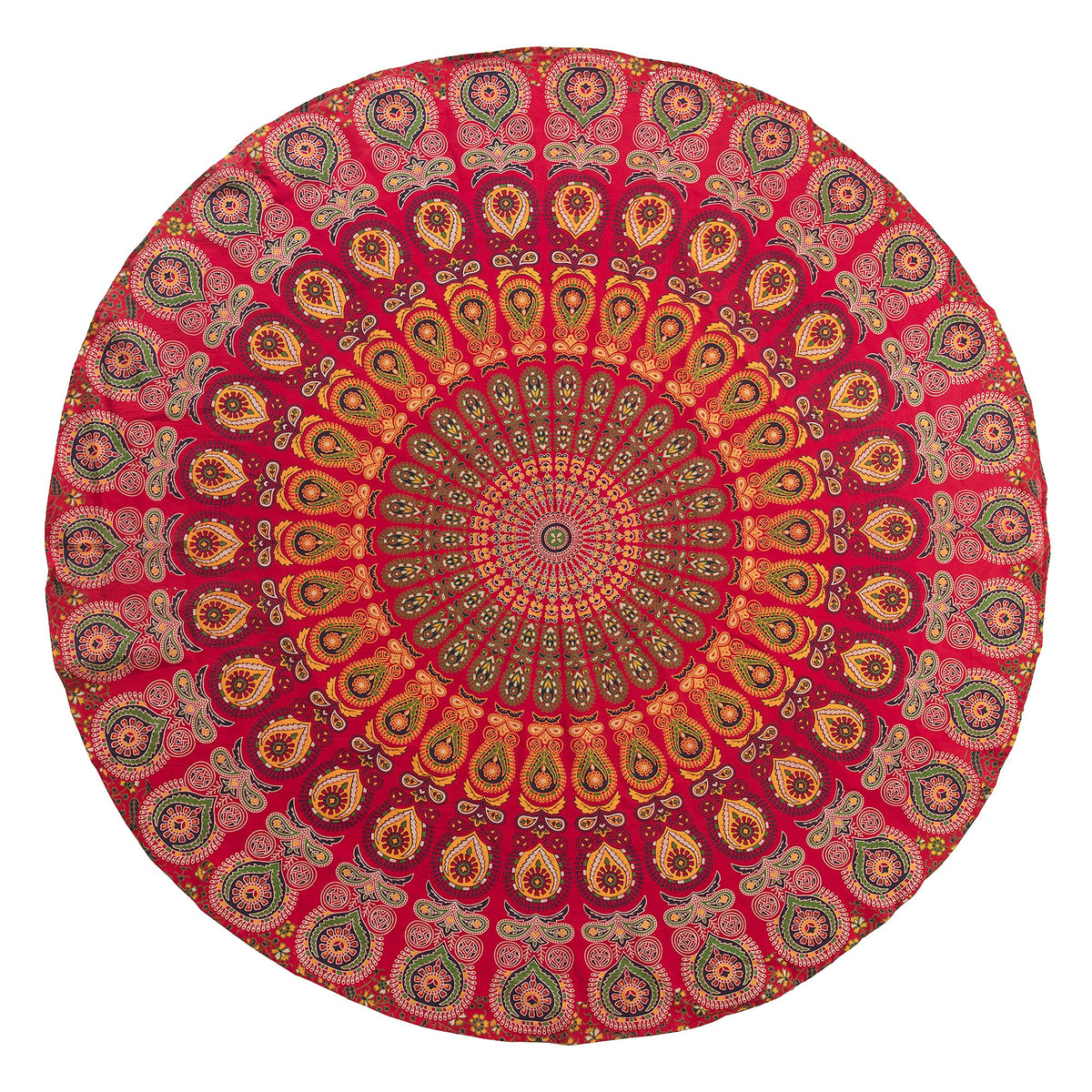 Round Tapestry Wall Hanging Hippie Mandala Roundie Bohemian Hippy Intricate Indian Tapestries Tablecloth 70 Inches (Red_Yellow / 70"L x 70"W)