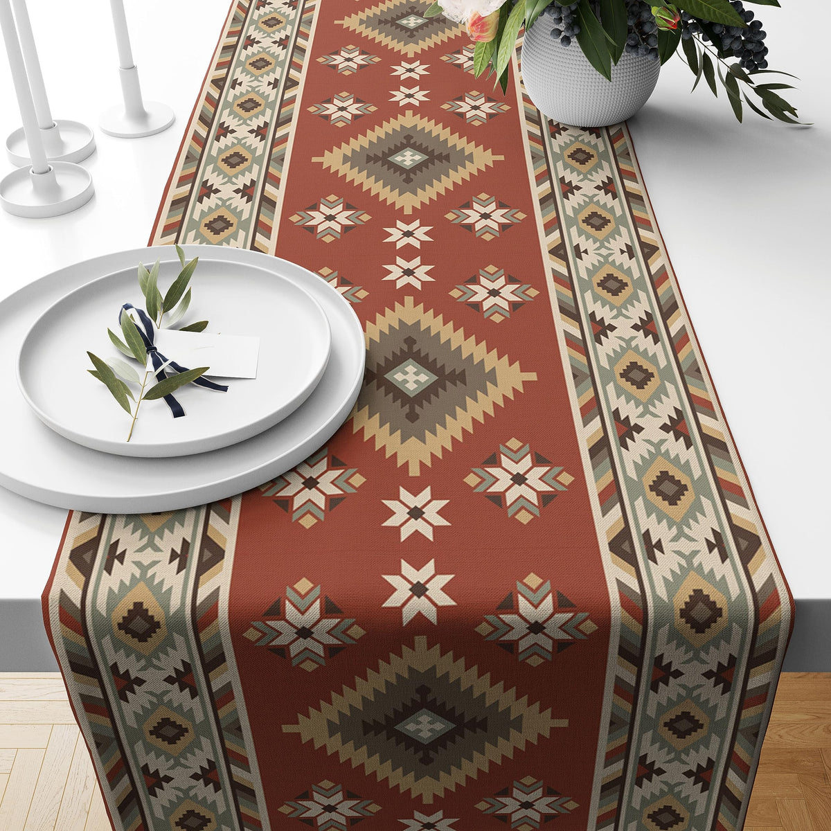 Aztec Table Runner Vintage Tribal Boho Western Southwestern Native American Runner for Kitchen Table Dining Room Coffe 13x120 inch (13x120inch / Aztec 14)